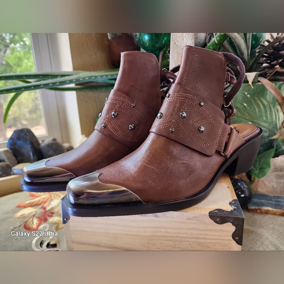 NWOT Free People Brown Lace-Up Boots with Silver Accents - Picture 7 of 11